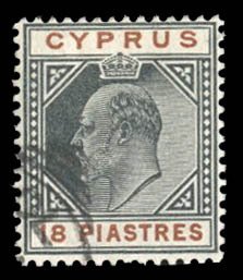 Cyprus #46 Cat$175, 1903 18pi black and brown, used