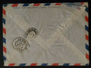 1948 Prague Czechoslovakia to New York Duty Free Stamp Registered Air Mail Cover