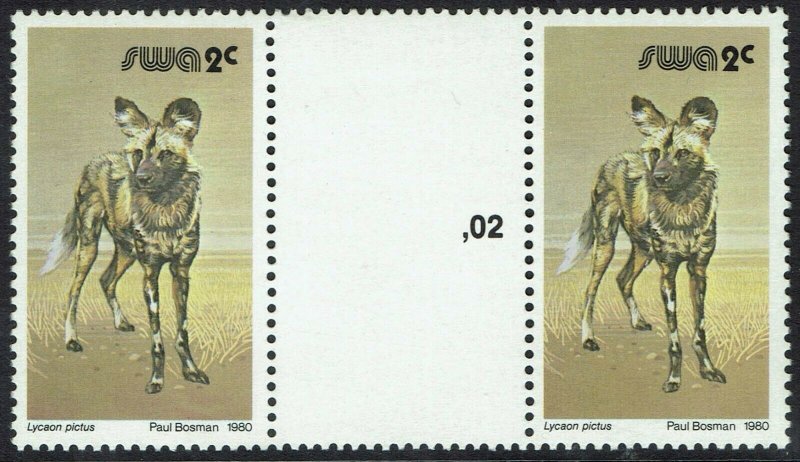 SOUTH WEST AFRICA 1980 WILD DOG 2C GUTTER PAIR MNH **