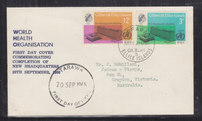 GILBERT & ELLICE ISLANDS, 1966 WHO pair, First Day cover. 