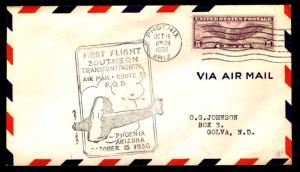 1930 First Flight Southern Transcontinental Air Mail Route 33 P.O.D.  (ESP#4705)