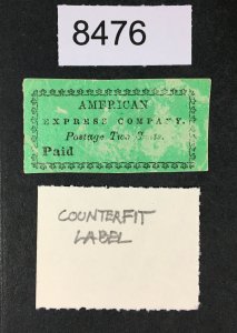 US STAMPS # 1e AMERICAN EXPRESS LABELS CV. $ LOT #8476