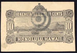 Hawaii Scott U9 Blue Back Cut Square Used 10c 1884 Lot E739 bhmstamps