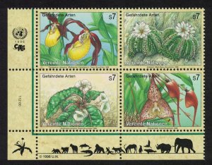 UN Vienna Orchids Cacti Other Flowers Block of 4v 1996 MNH SC#196-199