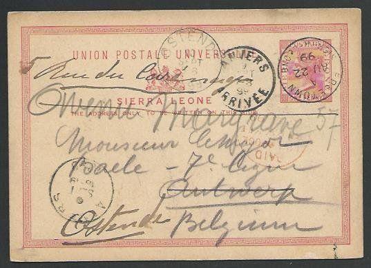 SIERRA LEONE 1899 1d postcard commercially used to Belgium.................56997