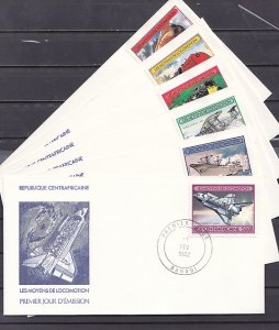 Central Africa, Scott cat. 510-3, C266-7. Transportation. 6 First day covers. ^