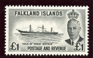 Falkland Islands 1953 KGVI £1 intense black (Heijtz 115b) MNH. SG 185 var.