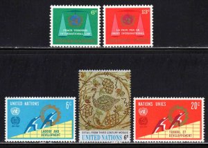 United Nations #197-98, 199-200, 201 ~ 5 Different 1969 Issues ~ Mint, NH