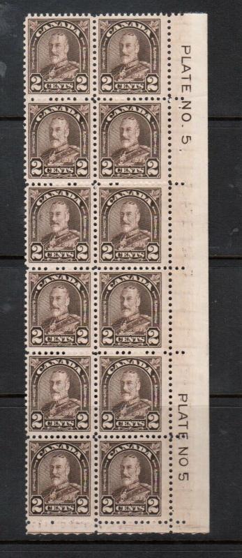 Canada #166b Very Fine Mint Plate #5 LR & Center Never Hinged Block Of Twelve