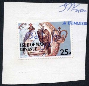 Isle of Man 25p Multicoloured QEII Pictorial Revenue Manuscript Cancel On Piece