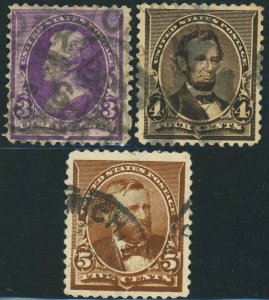 USA #221 #222 #223 Jackson Lincoln Grant Postage Stamps 1890 Used