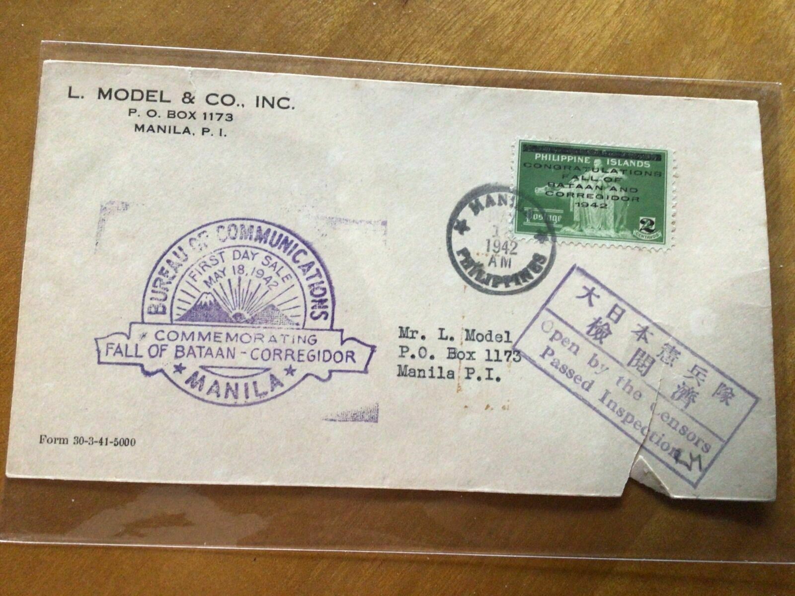 Japanese Occupation of Philippines Fall of Bataan 1942 Stamp cover Ref ...