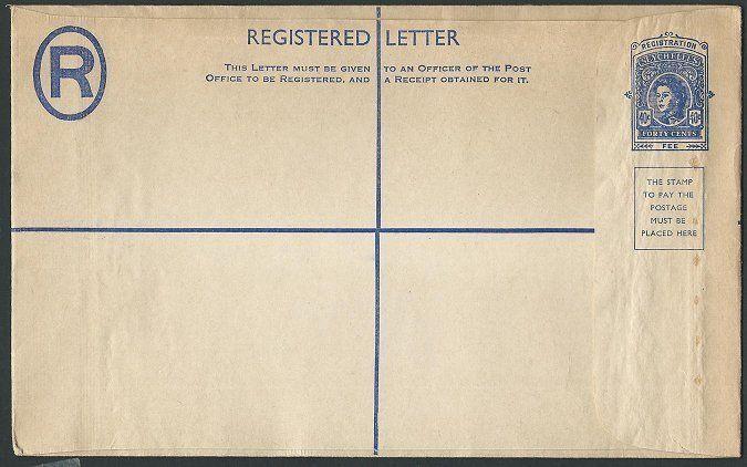 SEYCHELLES QE 40c registered envelope fine unused..........................46180