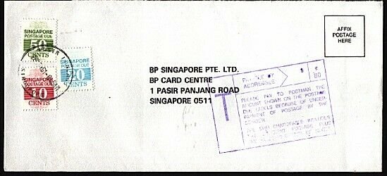 SINGAPORE 1991 taxed cover with postage dues. PASAR PANJANG cds...........95511