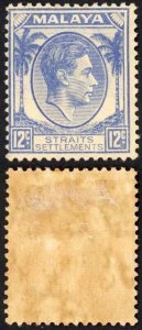 Straits Settlements SG285 KGVI 12c Ultramarine M/M Cat 16 pounds