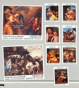 Turks & Caicos #757-765 Titian Art 7v & 2v S/S Imperf Proofs