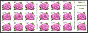 United States #3052d 33¢ Pink Rose (1999). Pane of 20. MNH