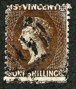 St Vincent SG14 1/- Brown perf 11 - 12.5 no wmk Fine used Cat 160 pounds