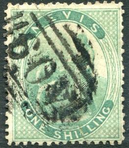 NEVIS-1867-76  1/- Blue-Green Sg 13 FINE USED  V24275