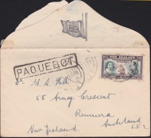 FIJI 1941 cover NZ 2d with Suva cds - large boxed PAQUEBOT.................A9091