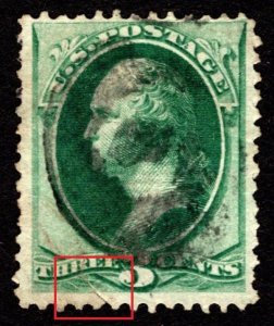 1870, US 3c, Washington, Used, tear at bottom, Sc 136