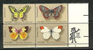 U.S. 1715a MNH Mr Zip Block, Butterflys