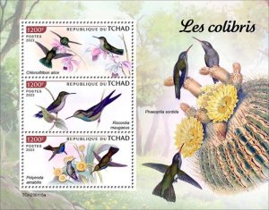 Chad - 2023 Hummingbirds, Emerald, Blue-chested - 3 Stamp Sheet - TCH230115a