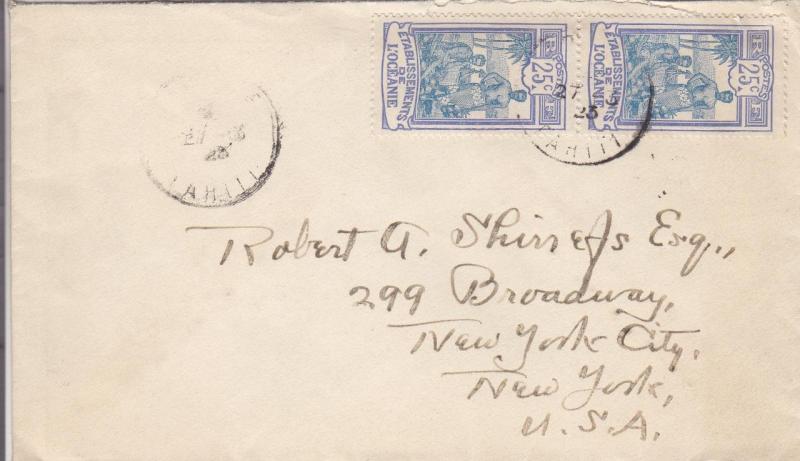 1923, Tahiti, French Polynesia to New York City, NY (24472)