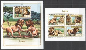 HM1242 2018 MOZAMBIQUE LIONS WILD BIG CATS ANIMALS FAUNA #9379-2+BL1316 MNH