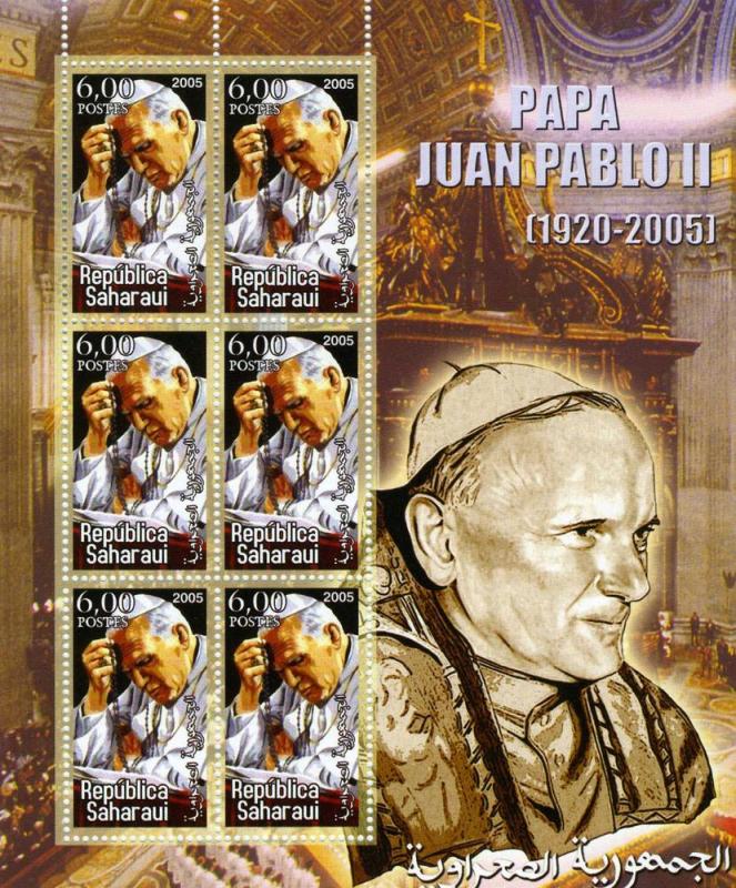 Saharaui,Pope John Paul II Mint Sheet of 6 mnh.vf