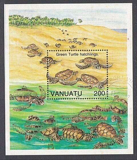 VANUATU 1992 Green Turtle souvenir sheet fine used x 5.....................A280b