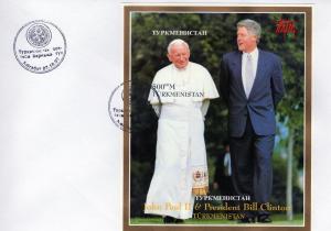 Turkmenistan 1997 Pope John Paul II-Bill Clinton s/s Imperforated in FDC