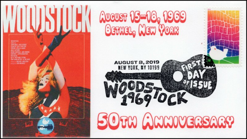 19-150, 2019, Woodstock 50th, Pictorial Postmark, FDC, New York