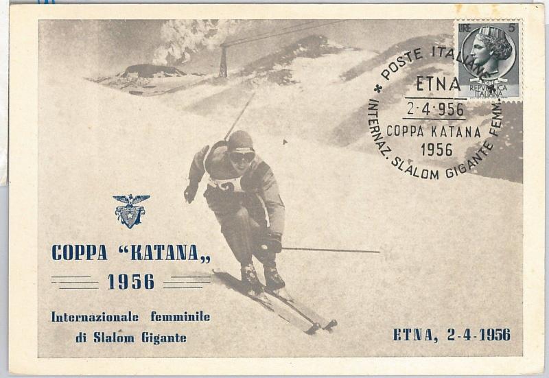 Skiing - POSTAL HISTORY - Italy: special postmark & POSTCARD 1956 - COPPA KATANA