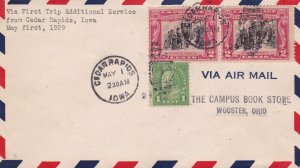 US Airmail 1929 First Trip Additional Service Frm Iowa Slogan Stamps Cover 48497