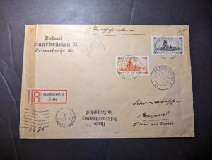 1935 Registered Germany Saargebiet Cover Saarbrucken to Epinal France