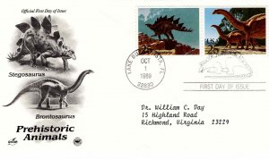 USA 1989 Sc 2424 2425 PCS FDC Artcraft Typed Prehistoric Animals Stegosaurus