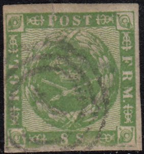 Denmark 1858-62 used Scott 8 16s Royal Emblems Cancel: 3-ring ´1´