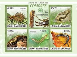 COMORES 2009 SHEET SCOLOPENDRAS CENTIPEDES CENTOPEIAS LACRAIA INSECTS cm9424a