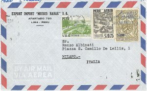 27332  - PERU  - POSTAL HISTORY  - AIRMAIL COVER to ITALY 1959 Birds TOBACCO