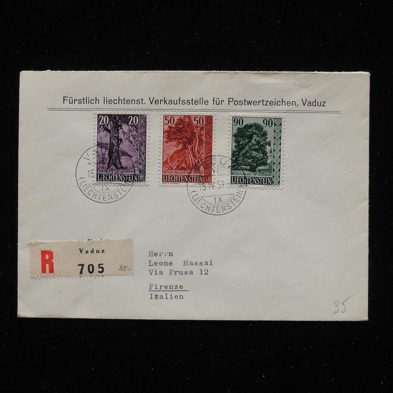 ZS-AA885 LIECHTENSTEIN - Trees, 1959 Registered From Vaduz To Florence Cover