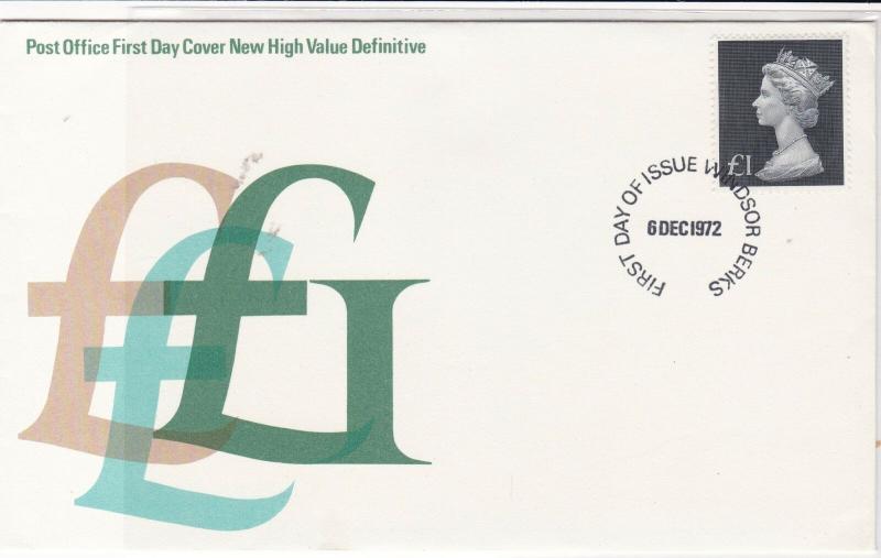 british 1972 £ Signs P.O. FDC New High Value Definitives stamps cover ref 21558