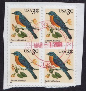 USA - 1996 - Scott #3033 - used block of 4 - Bird Eastern Bluebird YONKERS pmk