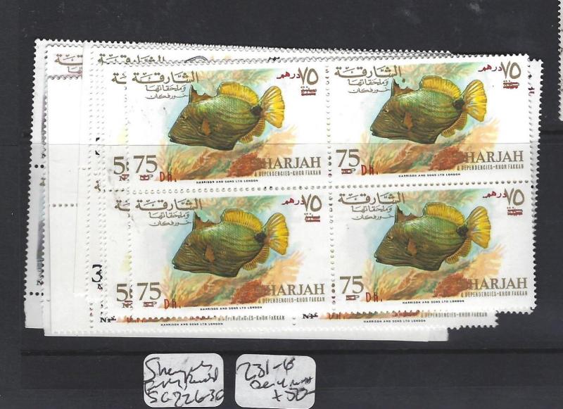 SHARJAH  (PP0502B)  FISH REVALUED SG 226-30, 231-6 BL OF 4  MNH