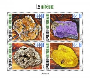 Central Africa - 2020 Minerals, Pyrite, Sulfur - 4 Stamp Sheet - CA200611a