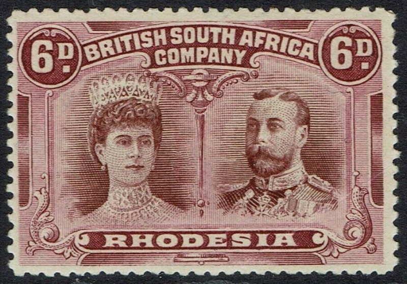 RHODESIA 1910 KGV DOUBLE HEAD 6D PERF 14 