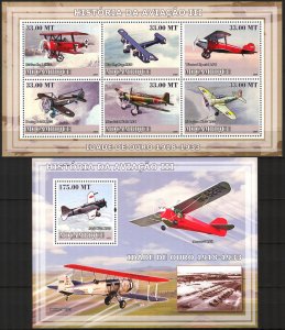 Mozambique 2009 History of Aviation (3) Airplanes 1918 -1933 Sheet + S/S MNH