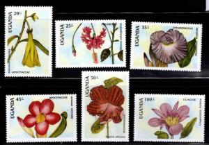 Uganda   Scott 614-619 MNH** Flower short set 6/8