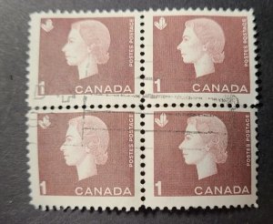 CA S#401 U-VF 4x$0.01 02/04/1963 Block of 4 - QEII Cameo Issue Brown