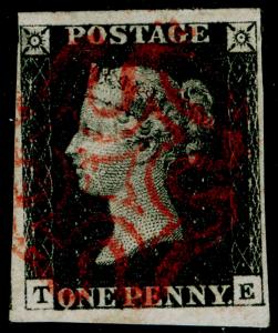 GB 1840 SG1, 1d intense black PLATE 5, FINE USED. Cat £550. RED MX. TE